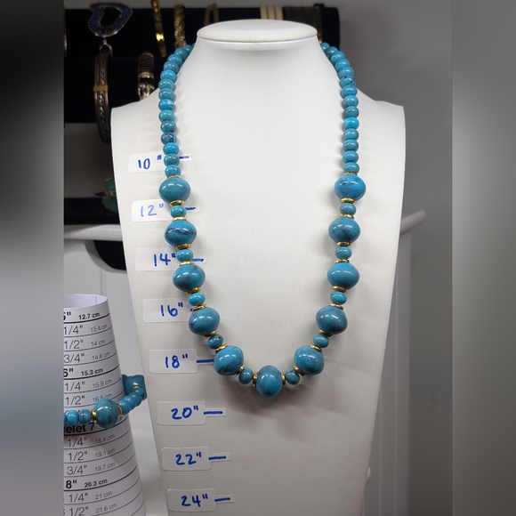 Vintage Teal & Gold Necklace & Bracelet Set - Picture 7 of 9